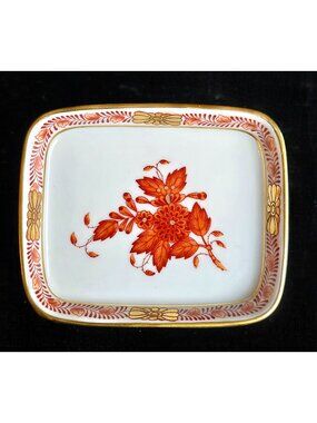 Hand-Painted Herend Hungary Porcelain Rust Chinese Bouquet Trinket Dish